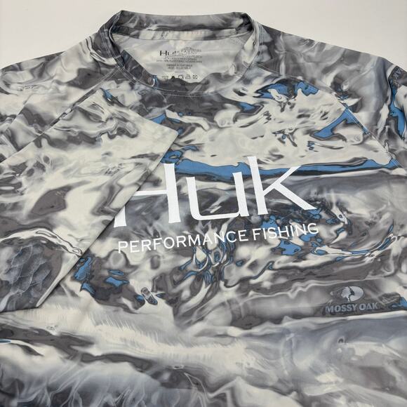 Huk Performance Fishing Mens Medium Gray Blue Vented Hydro Long Sleeve Shirt - Picture 1 of 6